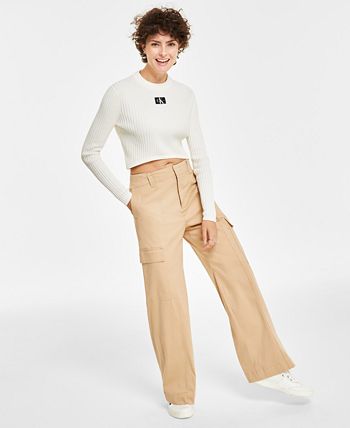Calvin Klein Jeans Women\'s Super-High-Waist Wide-Leg Cargo Pants - Macy\'s