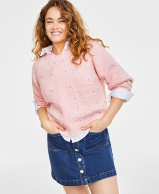 On 34th - Women's Imitation-Pearl Embellished Crewneck Sweater