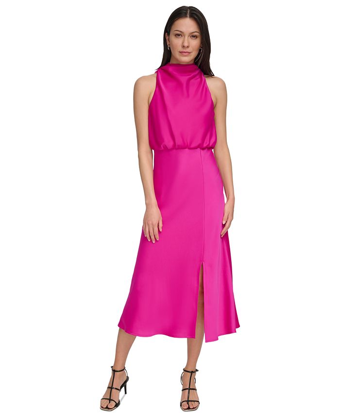 DKNY Women's Sleeveless Satin High Neck Maxi Dress - Macy's