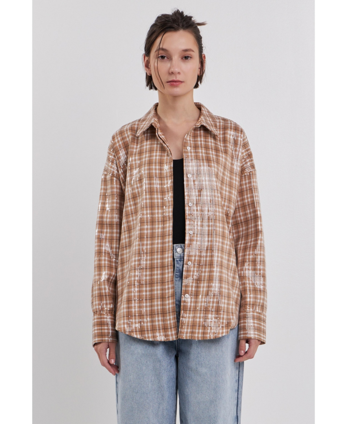 Grey Lab Women's Plaid Sequin Shirts
