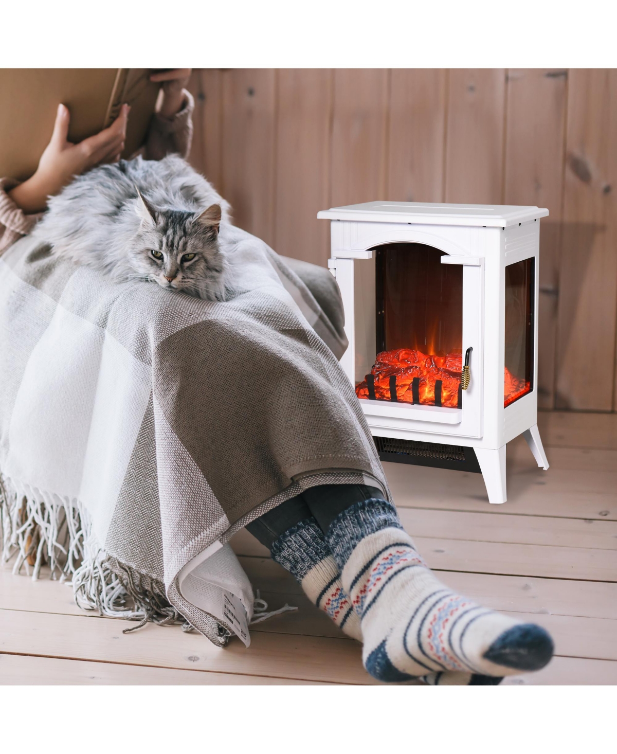 Homcom 750W/1500W Electric Fireplace Heater Led Light Faux Flame Metal White