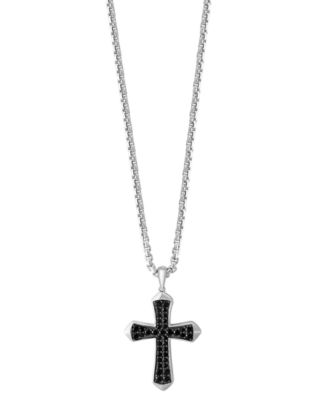 EFFY&reg; Men's Black Spinel Cross 22" Pendant Necklace (1-1/5 ct. t.w.) in Sterling Silver