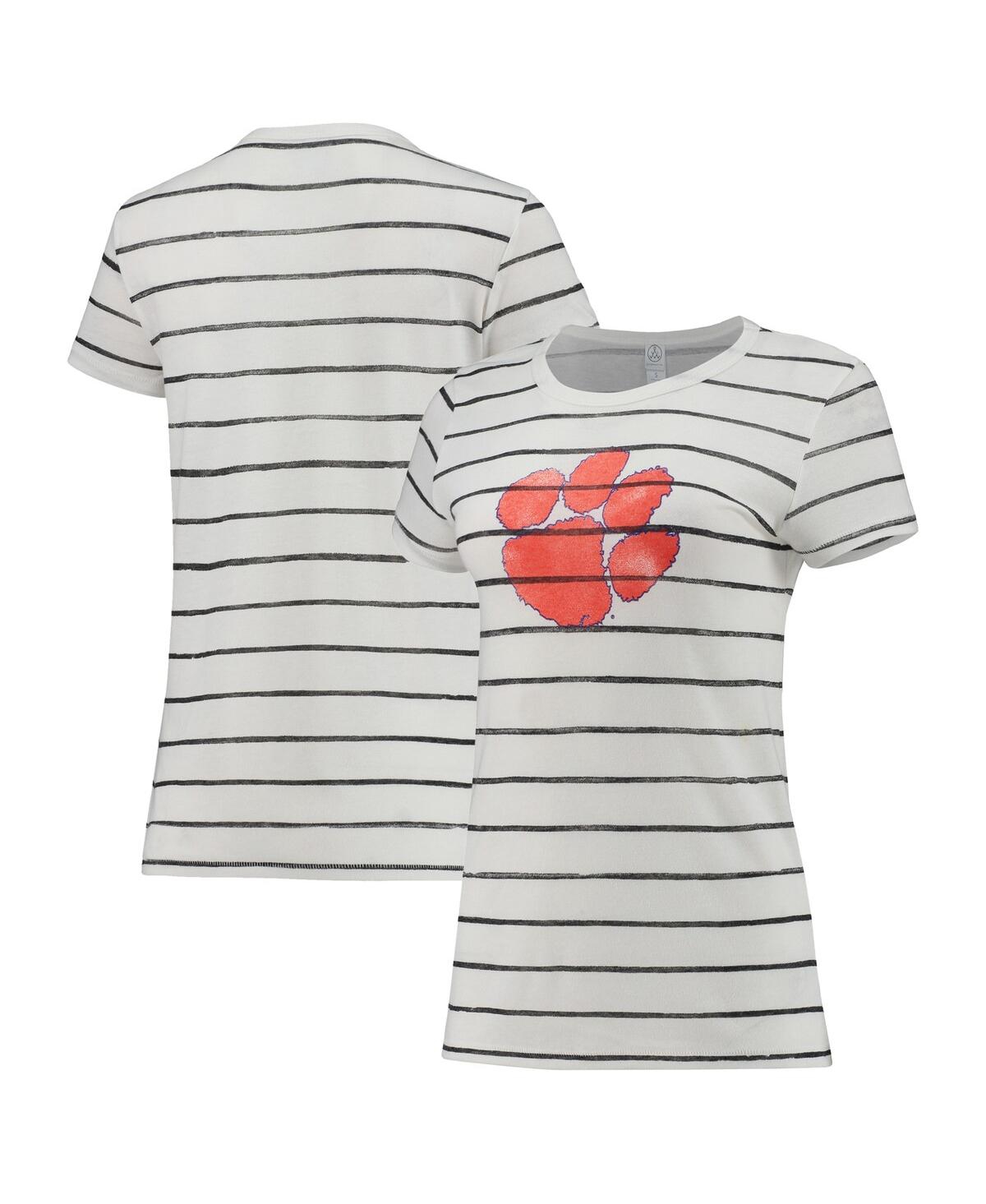 Shop Alternative Apparel Women's  White Clemson Tigers Ideal Stripe Tri-blend T-shirt