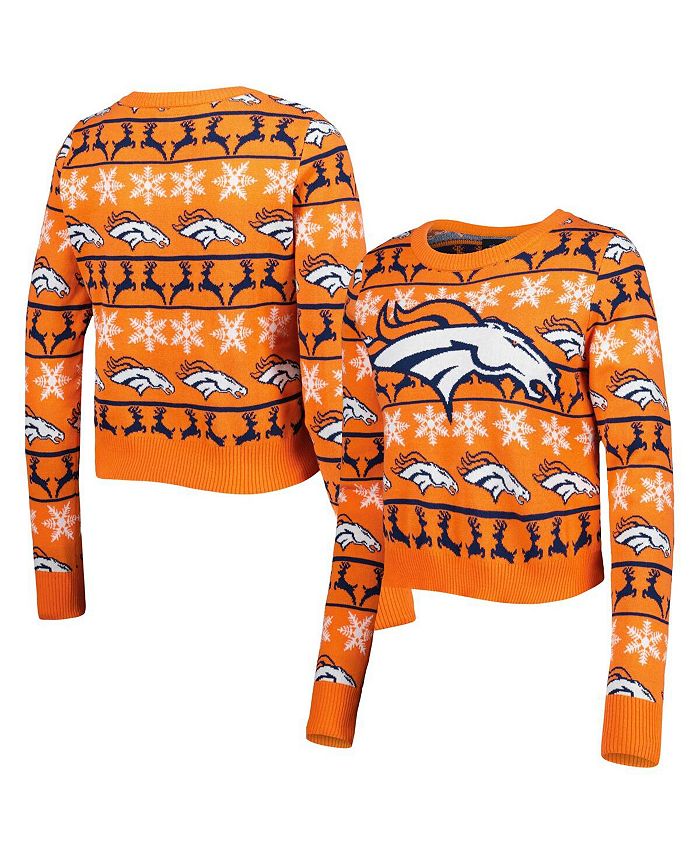 FOCO Women s Orange Denver Broncos Ugly Holiday Cropped Sweater