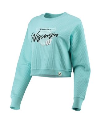 Women's Light Blue Wisconsin Badgers Corded Timber Crop Pullover Sweatshirt