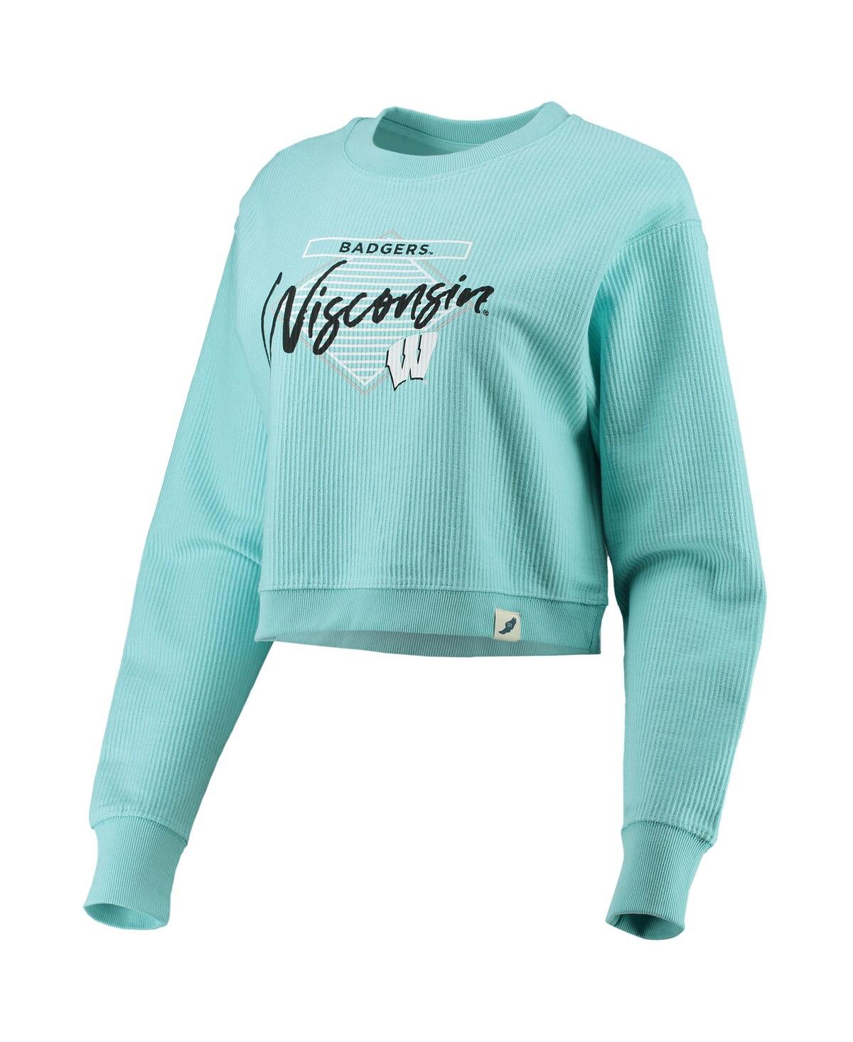 Shop League Collegiate Wear Women's  Light Blue Wisconsin Badgers Corded Timber Crop Pullover Sweatshirt