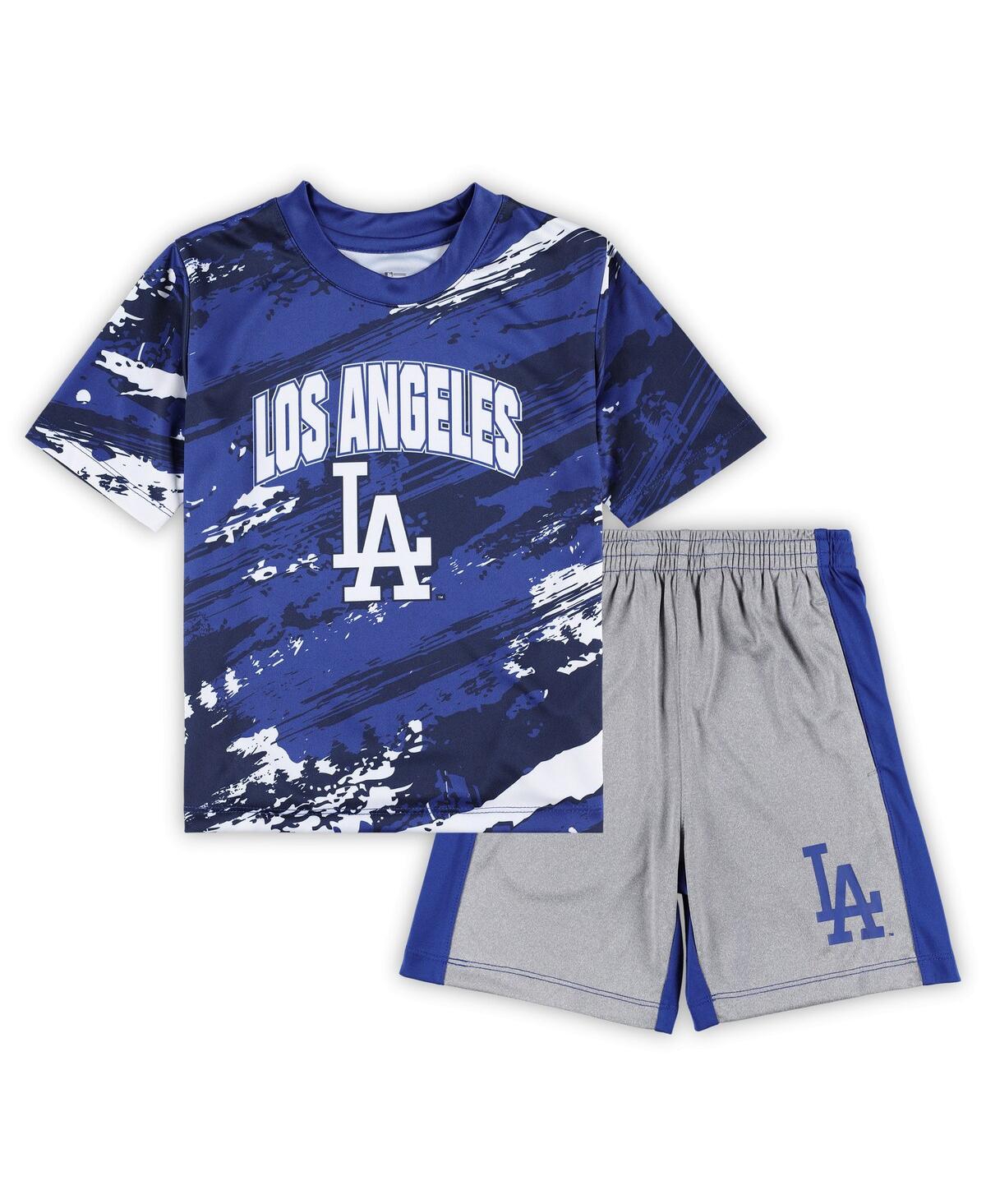 Shop Outerstuff Infant Boys And Girls Royal, Heather Gray Los Angeles Dodgers Stealing Homebase 2.0 T-shirt And Shor In Royal,heather Gray