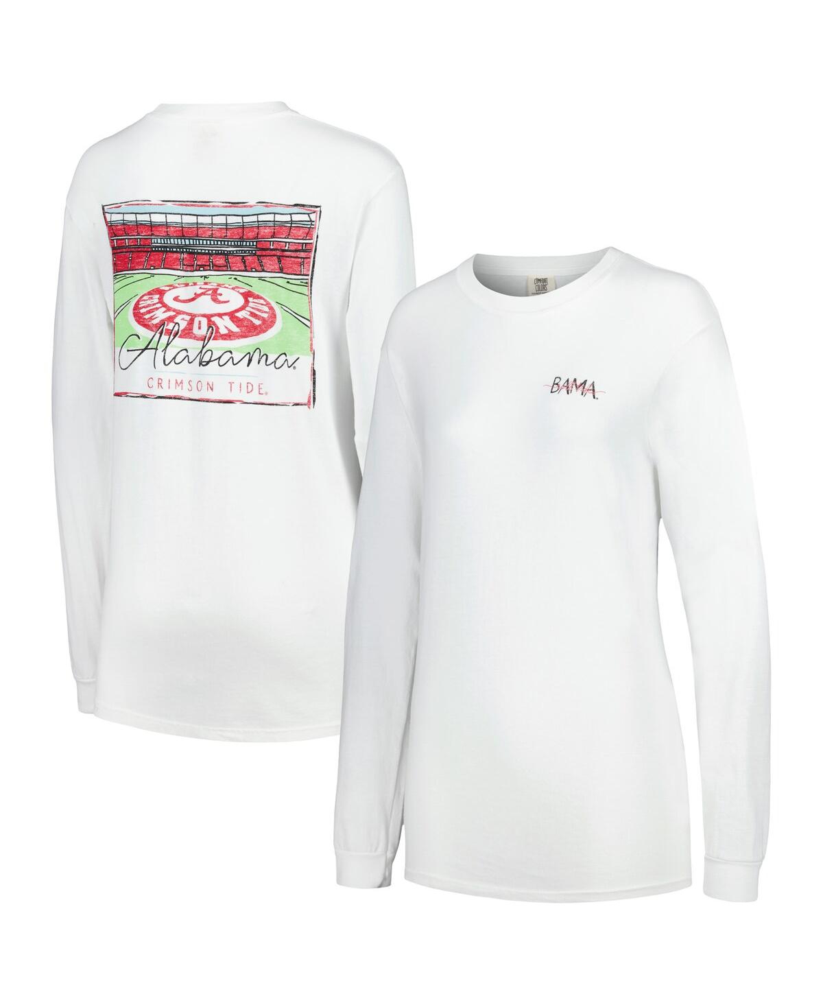 Women's White Alabama Crimson Tide Hand-Drawn Stadium Comfort Colors Oversized Long Sleeve T-shirt - White