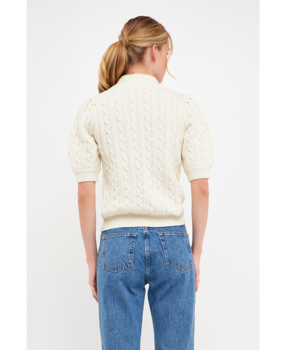 English Factory Women's Short-Sleeve Cable-Knit Sweater