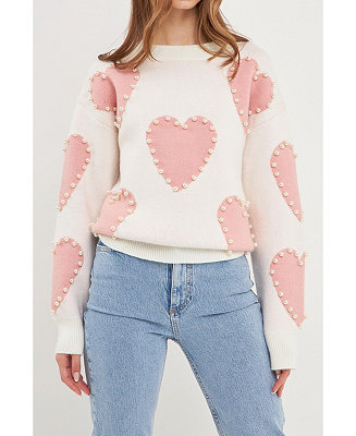 English Factory Women's Long-Sleeve Heart Sweater - Macy's