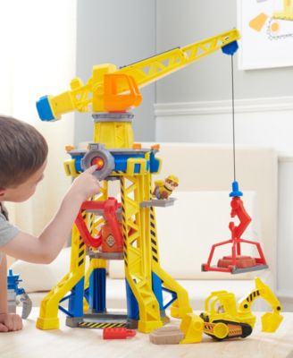 Bark Yard Crane Tower Playset with Rubble Action Figure, Toy Bulldozer Kinetic Build-It Play Sand, Kids Toys for Boys Girls 3 Plus