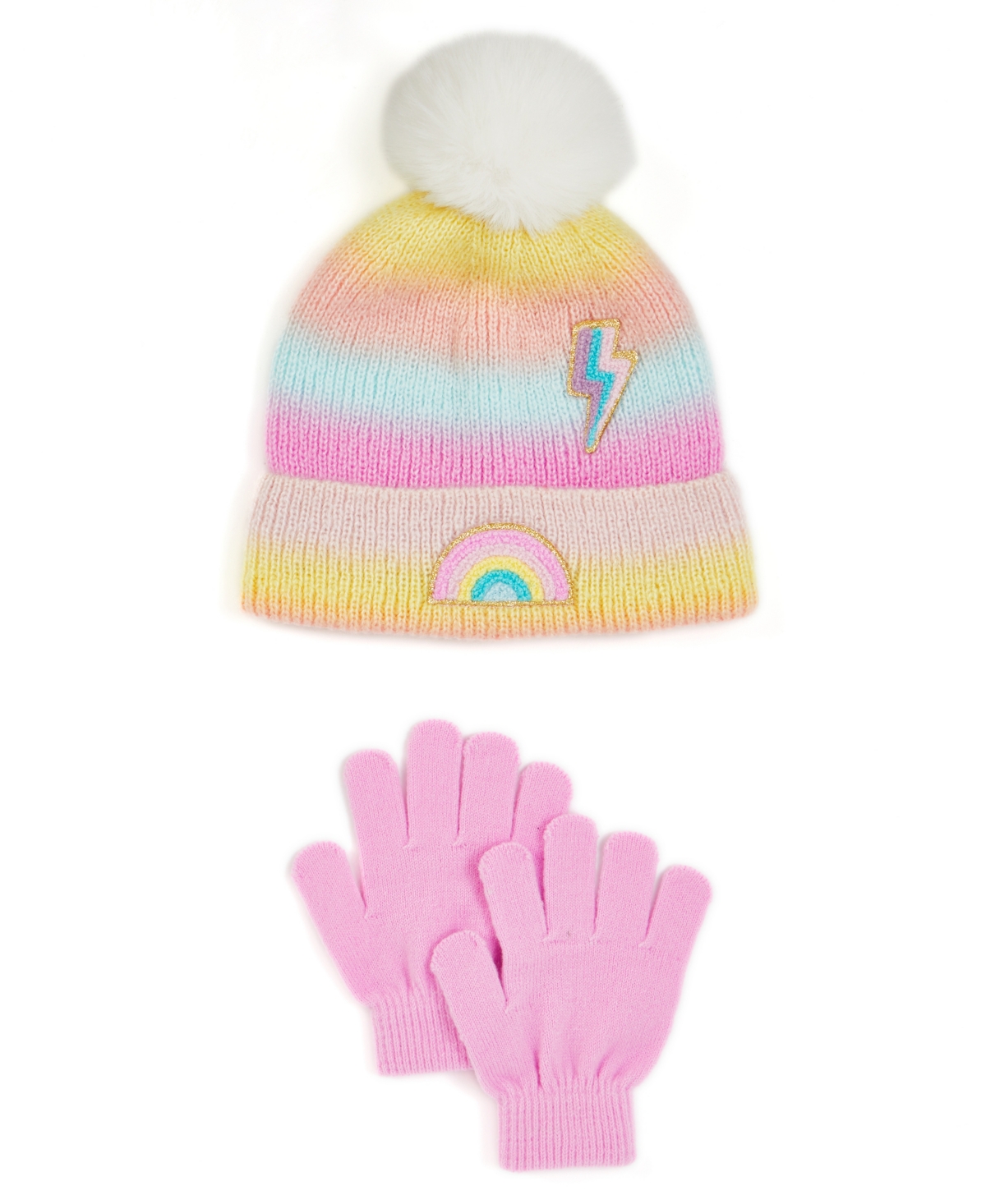 Inmocean Kids' Rainbow Sugar Big Girls Hat With Patches And Gloves, 2 Piece Set In Multi