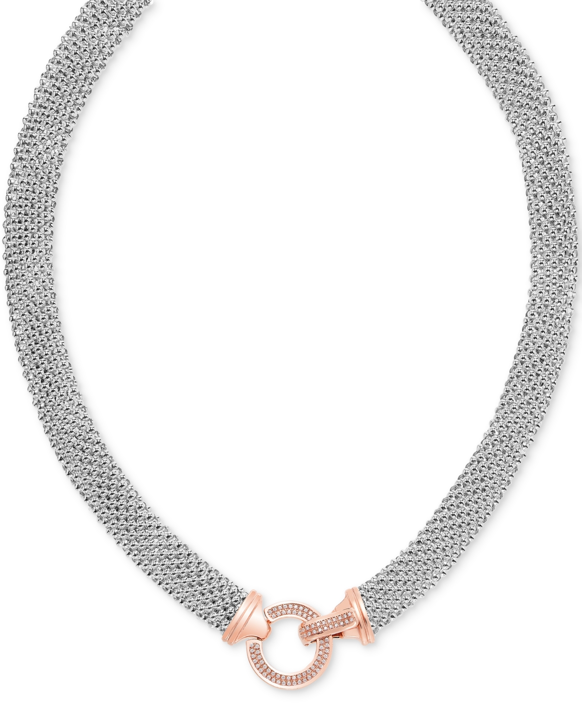 Macy's Diamond Circle Mesh Link 18" Collar Necklace (5/8 Ct. T.w.) In Sterling Silver  Rose Gold-plate
