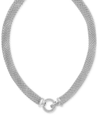 Macy's - Diamond Circle Mesh Link 18" Collar Necklace (5/8 ct. t.w.) in Sterling Silver