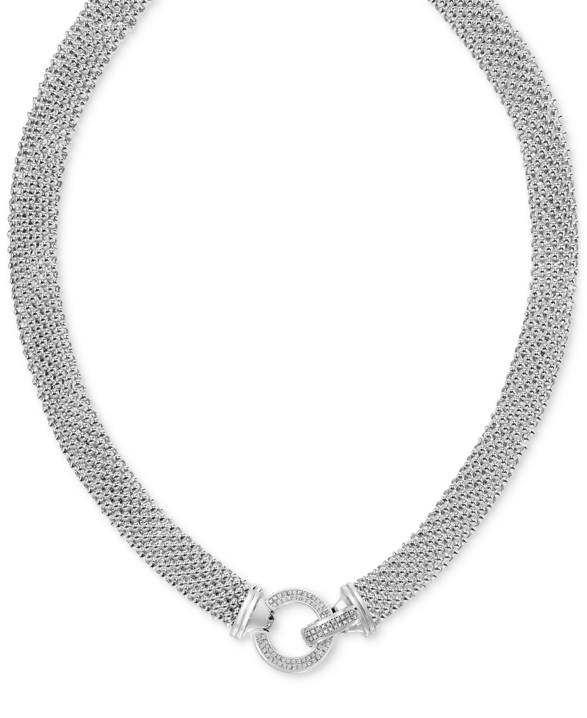 Macy's Diamond Circle Mesh Link 18" Collar Necklace (5/8 Ct. T.w.) In Sterling Silver