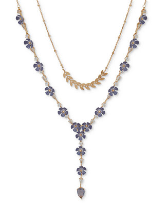 lonna & lilly Gold-Tone Flower & Crystal Layered Lariat Necklace, 16 ...