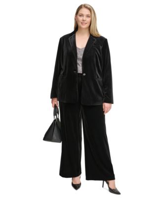 Calvin Klein Plus Size Velvet One Button Jacket Sequin Cami Velvet Wide Leg Pants In Aubergine