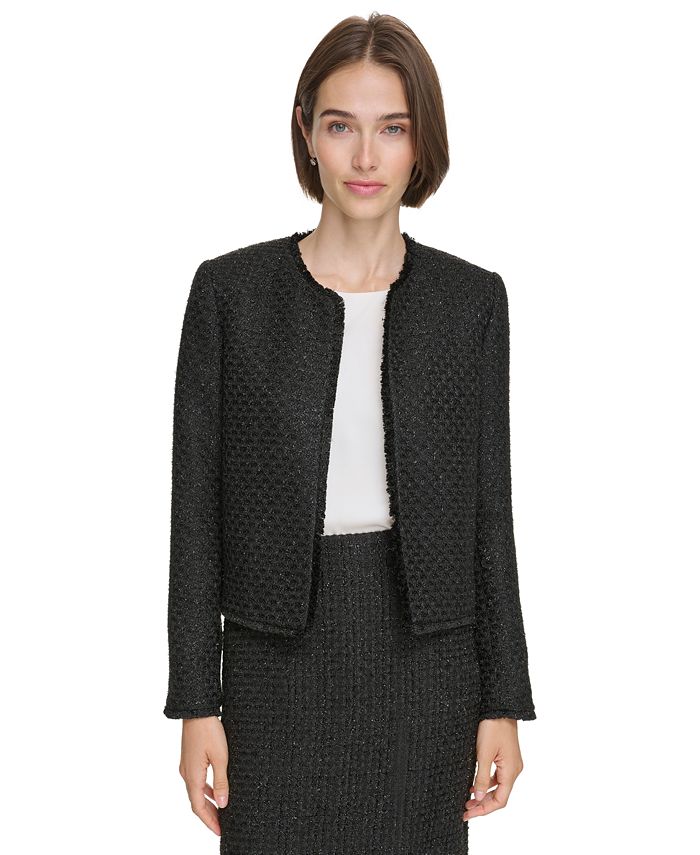 Calvin Klein Women's Tweed Open Front Jacket - Black - Size 16