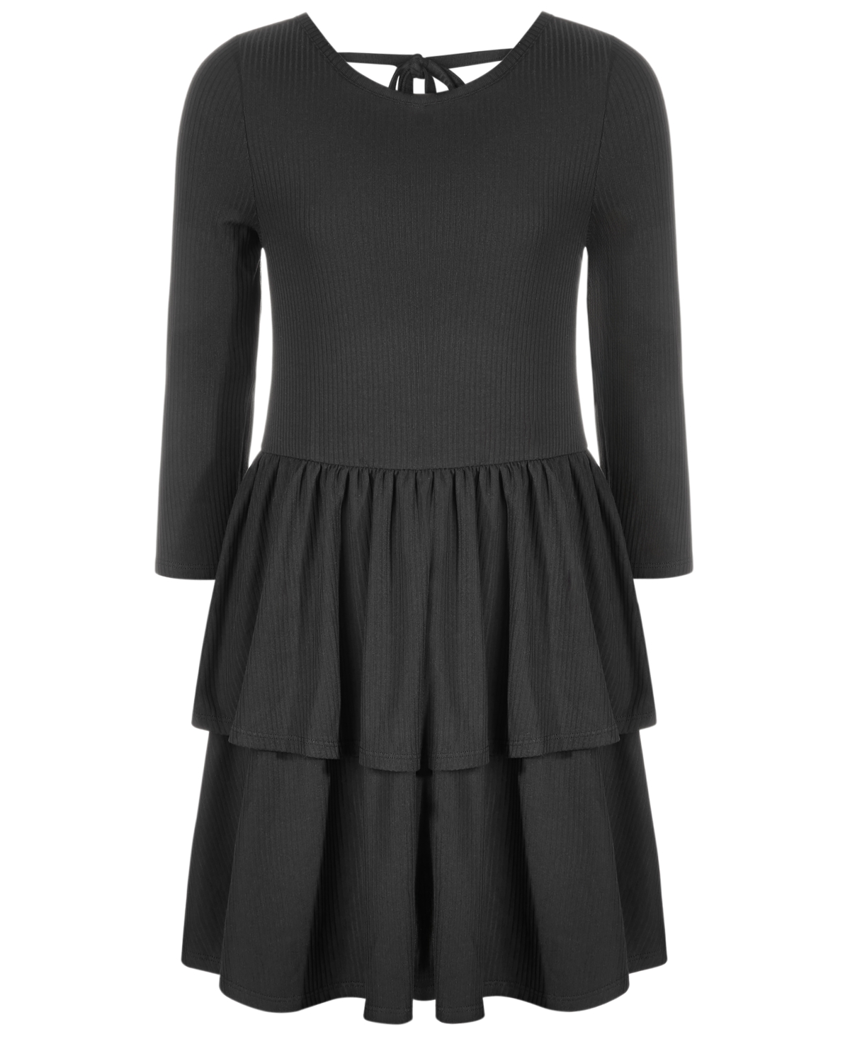 Shop Epic Threads Big Girls Ribbed-knit Tiered Ruffled Dress, Created For Macy's In Deep Black