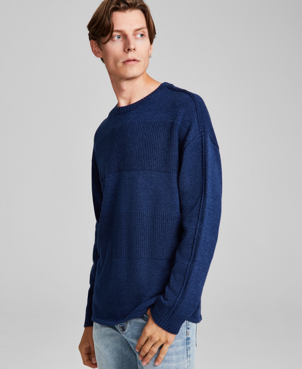 Men's Textured Stripe Sweater, Created for Macy's - Midnight Heather