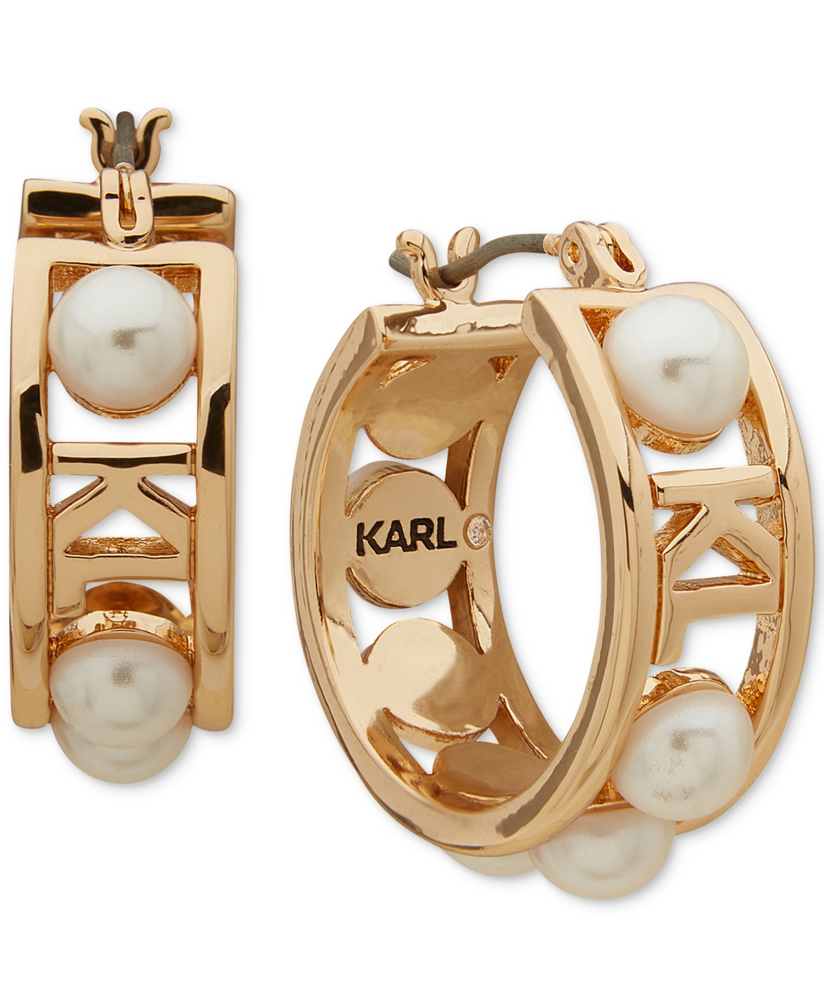 Women's Gold-Tone Imitation-Pearl Hoop Earrings, 3/4" - White