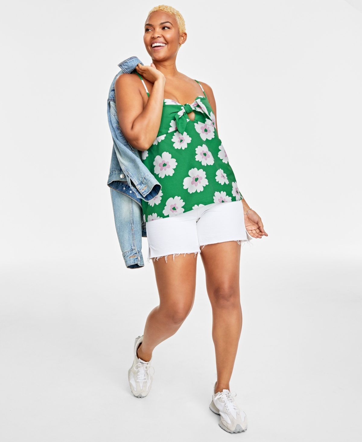On 34th Women's Floral-print Keyhole Bow Tank, Created For Macy's In Green Combo