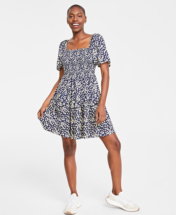 On 34th Women s Floral Print Square Neck Smocked Dress Created