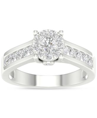 Diamond Cluster Channel-Set Engagement Ring (3/4 ct. t.w.) in 14k White Gold