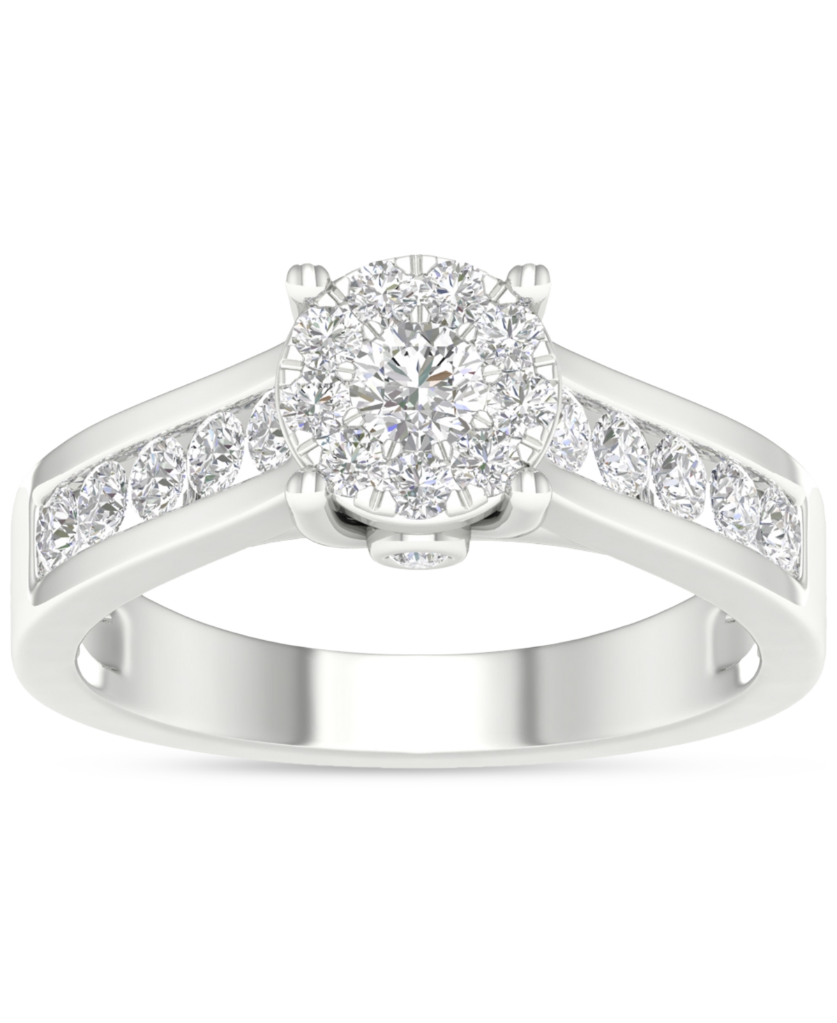 Macy's Diamond Cluster Channel-set Engagement Ring (3/4 Ct. T.w.) In 14k White Gold In White Gold