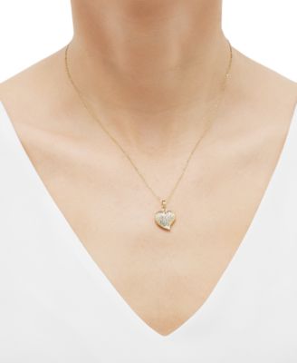 Textured Puff 17" Heart Pendant Necklace in 10k Gold