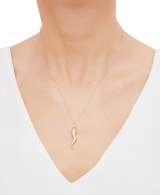Polished Cornicello Horn 18 Necklace in 10k Gold