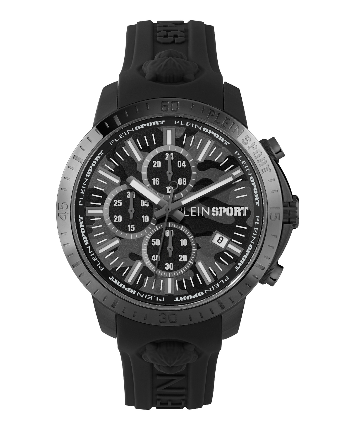 Shop Plein Sport Men's Chronograph Date Quartz Plein Gain Black Silicone Strap Watch 43mm In Ion Plated Black