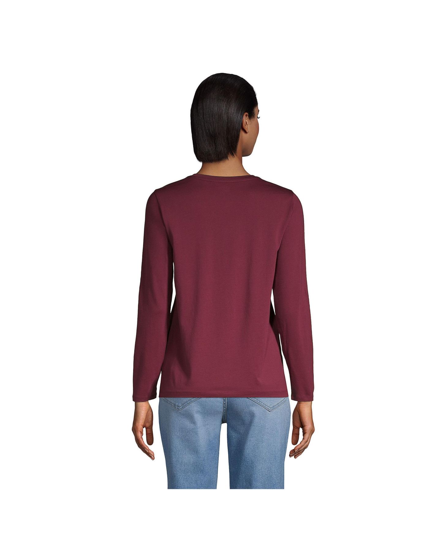 Женская футболка Lands' End Supima Cotton Long Sleeve V-Neck, цвет: Насыщенный бордовый — фото 10