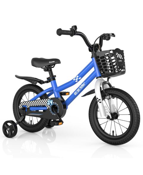 Детская игрушка Costway 14" Kids' Bike with Removable Training Wheels & Basket, Ages 3-5, цвет: Синий