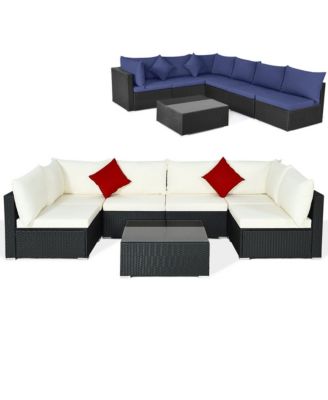 7PCS Patio Rattan Furniture Set Sectional Sofas Cushion Covers