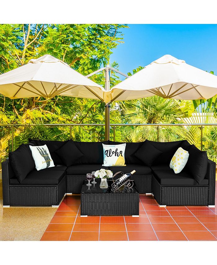 Costway 7PCS Patio Rattan Furniture Set Sectional Sofas Cushion Covers
