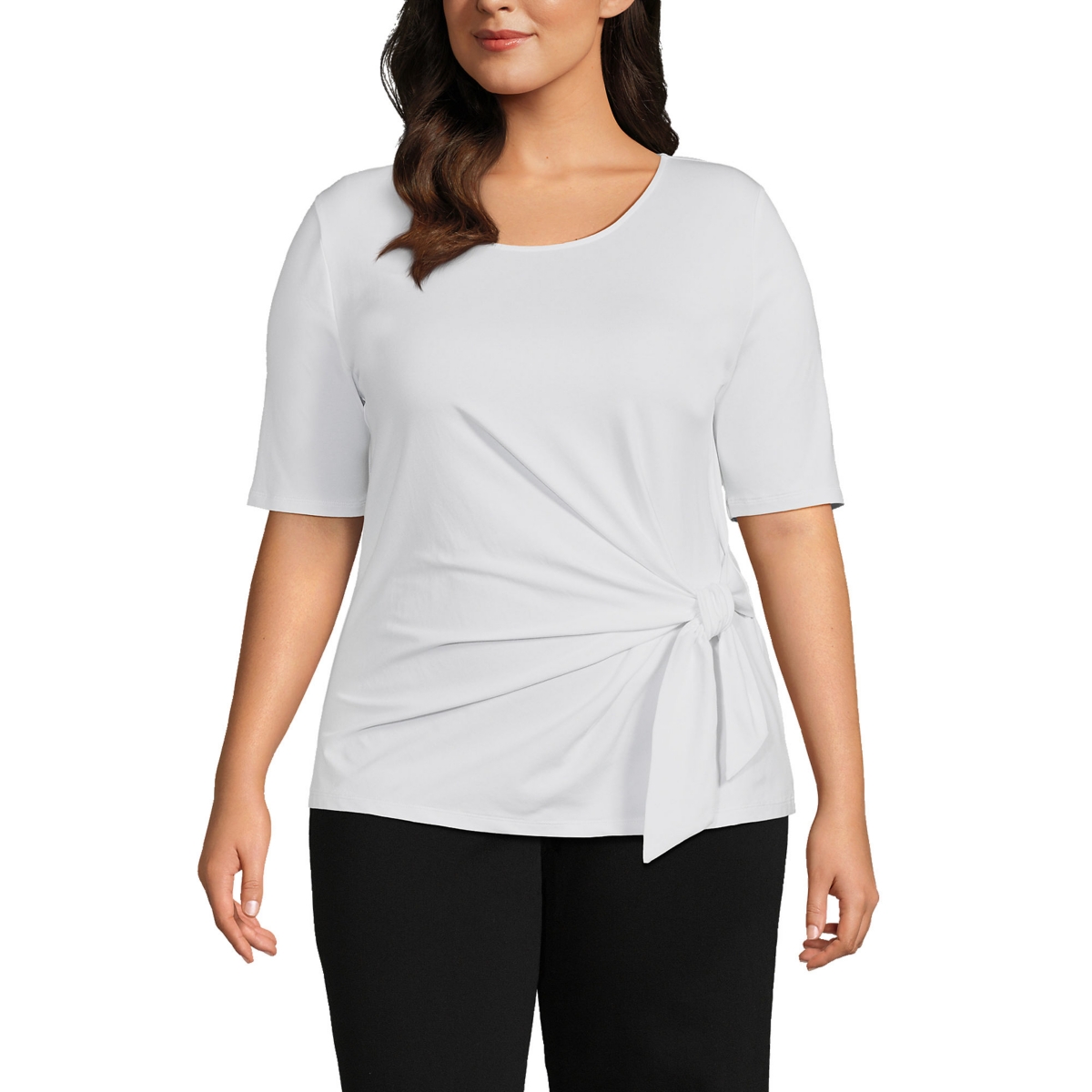 Plus Size Lightweight Jersey Tie Front Top - White