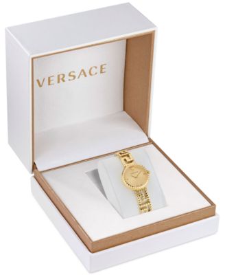 Women's Swiss Greca Goddess Gold Ion Plated Stainless Steel Cut-Out Bracelet Watch 28mm