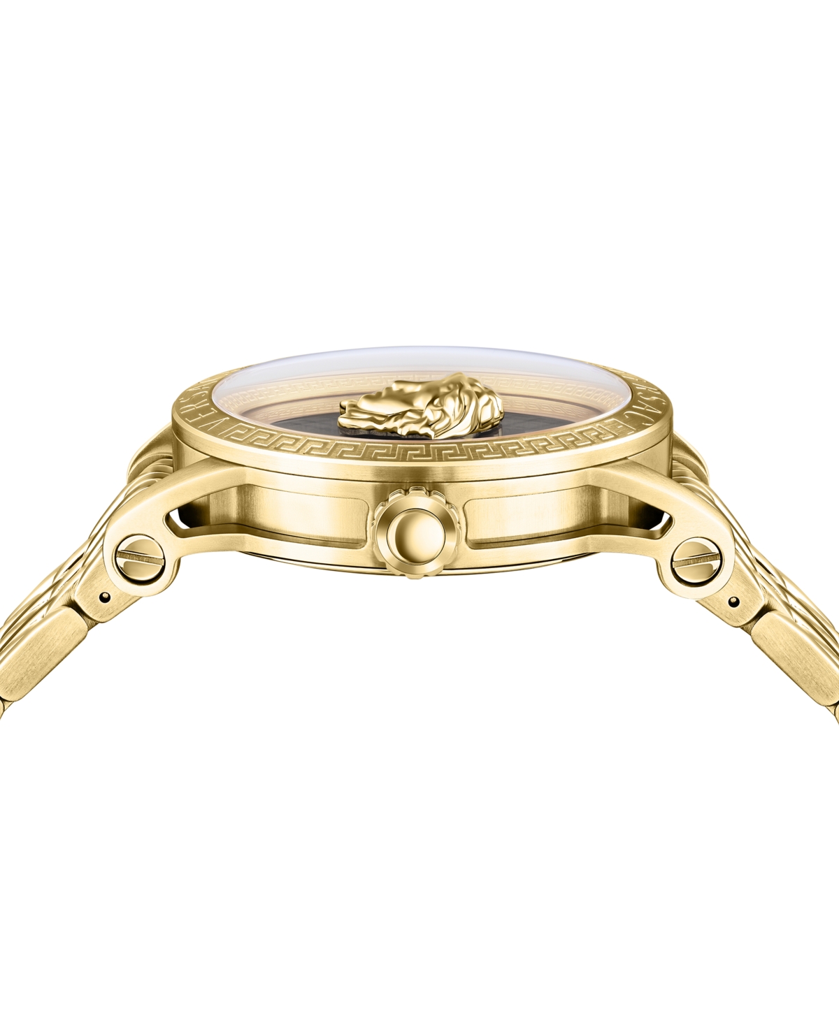 Shop Versace Men's V-code Swiss Ion-plated Gold-tone Stainless Steel Bracelet Watch 43mm In Ip Yellow Gold