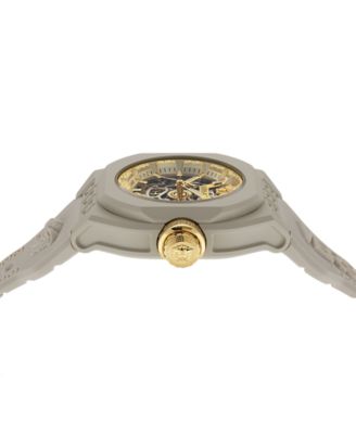 Versace Men's Swiss Automatic V-Legend Skeleton Beige Rubber Strap Watch 42mm