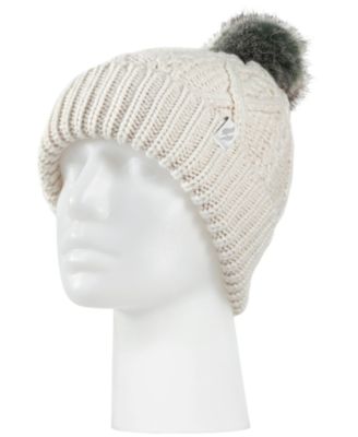 Heat Holders - Brina Solid Cable Knit Roll Up Pom-Pom Hat