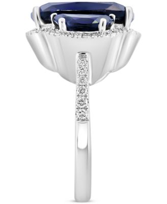 EFFY&reg; Lab Grown Sapphire (10-3/8 ct. t.w.) & Lab Grown Diamond (1/3 ct. t.w.) Halo Statement Ring in 14k Gold (Also in Lab Grown Ruby & Lab Grown Emerald)
