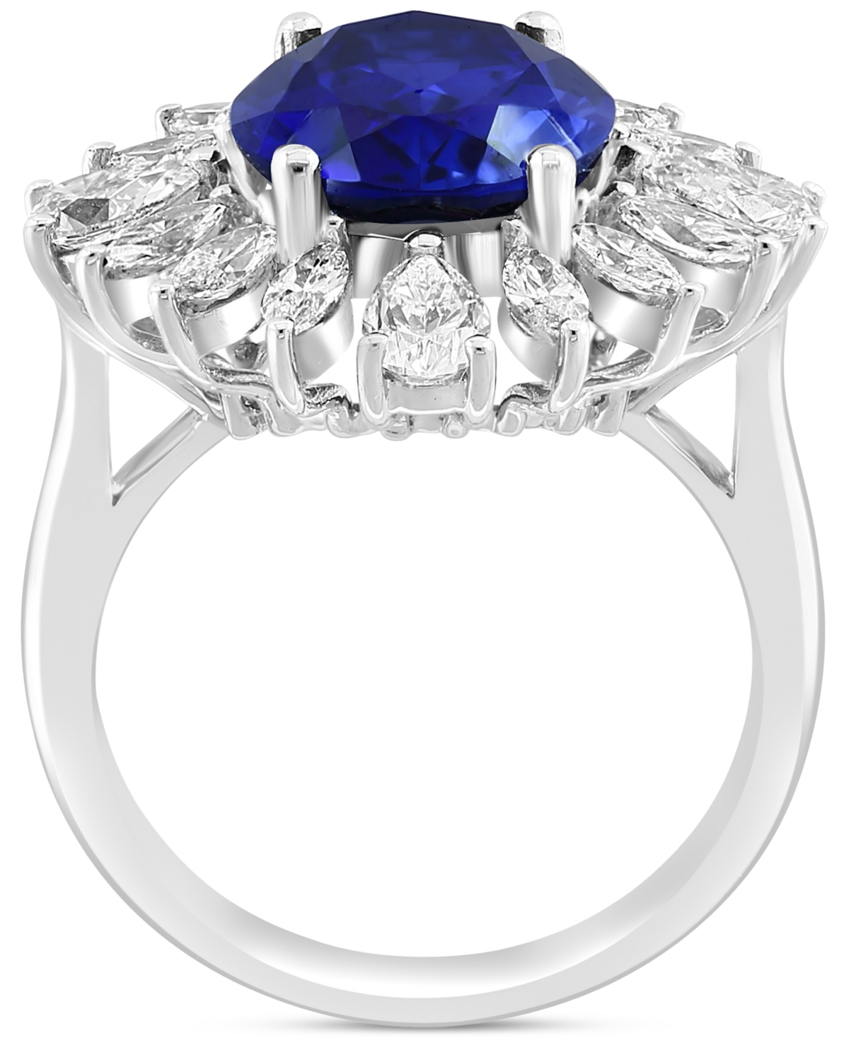 Effy Collection Effy Lab Grown Sapphire (4-1/2 Ct. T.w.) & Lab Grown Diamond (1-5/8 Ct. T.w.) Halo Ring In 14k White In Silver