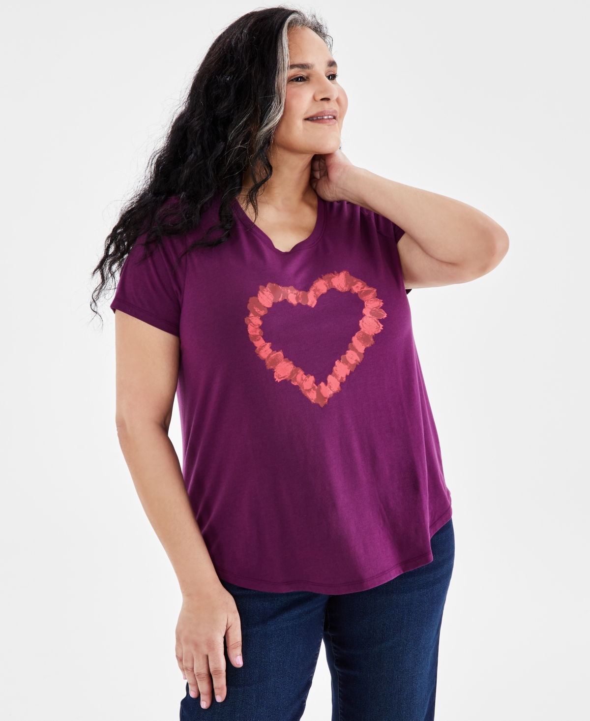 Style & Co Plus Size Graphic Print T-shirt, Created For Macy's In Heart Violet