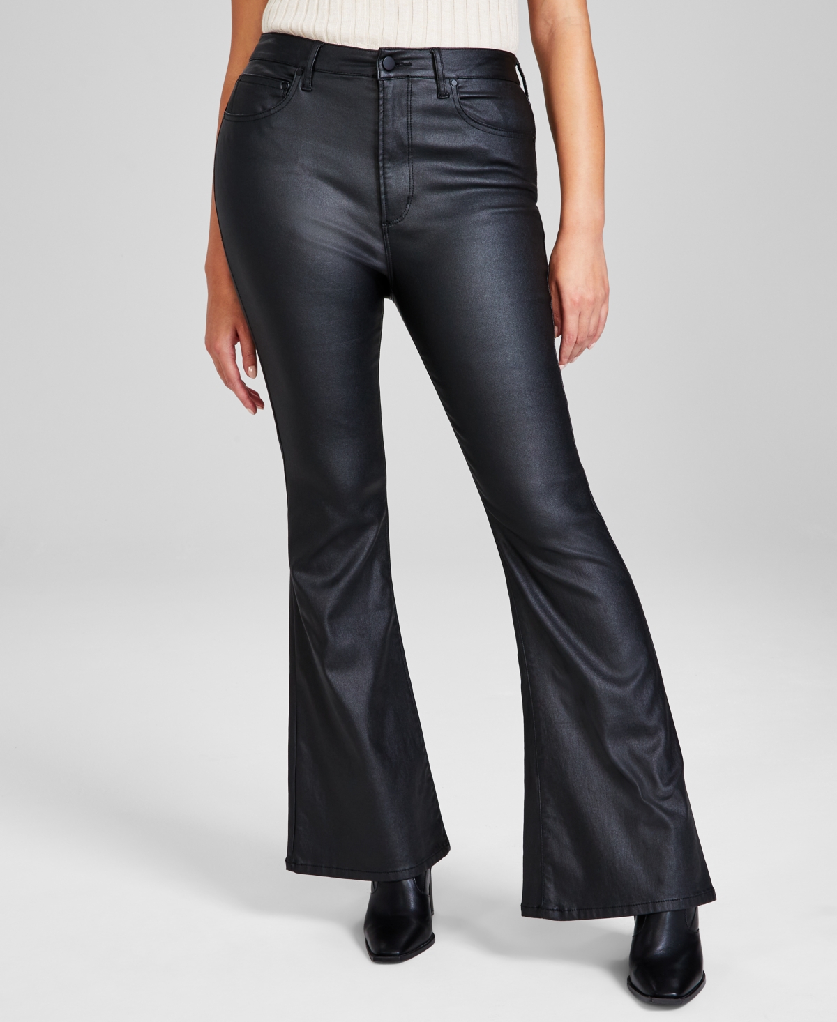 Women's High Rise Coated Flare Jeans, Created for Macy's - Black