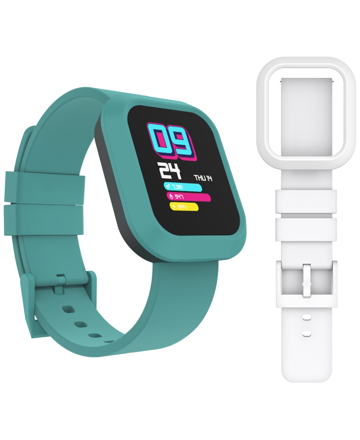 Unisex Flex Silicone Strap Smartwatch 38.2mm with Extra Bezel & Strap - Black/Pink