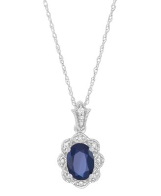 Macy's - Sapphire (1 ct. t.w.) & Diamond Accent Oval 18" Pendant Necklace in 14k White Gold