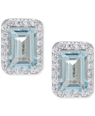 Macy's - Blue Topaz (1-1/3 ct. t.w.) & Lab-Grown White Sapphire (1/3 ct. t.w.) Stud Earrings in Sterling Silver