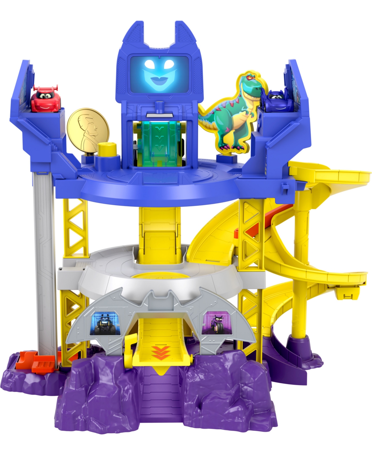 Fisher-Price Dc BatWheels Race Track Playset, Launch and Race Batcave with Lights Sounds and 2 Toy Cars - Multi-Color