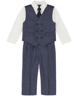 Toddler and Little Boys Shirt, Windowpane Vest, Pants & Neck Tie Set, 4 piece